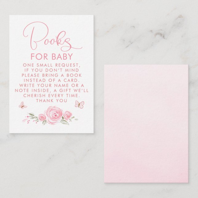 Tarjeta De Recepción Libros de flores rosadas y mariposas para solicitu (Anverso / Reverso)