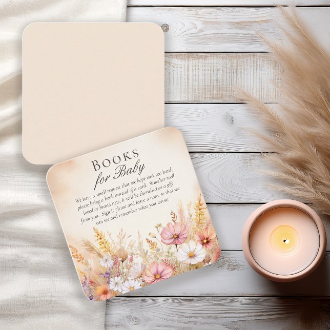 Tarjeta De Recepción Libros de flores silvestres de pradera otoñal eleg (Elegant autumn meadow Books for Baby card with watercolor cosmos and fall botanicals)