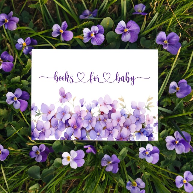 Tarjeta De Recepción Libros de flores violetas de primavera delgadas pa (Spring Delicate Violet Flowers books for baby Enclosure Card)