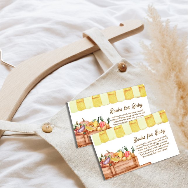 Tarjeta De Recepción Libros De Frutas Vegetales Locales Para Baby Showe (Locally Grown Veggie Fruits Books For Baby Shower Enclosure Card)