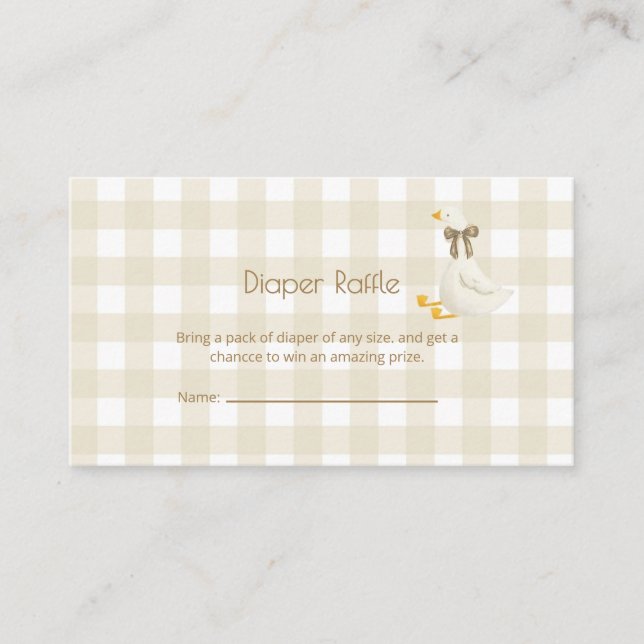 Tarjeta De Recepción Libros de ganso pequeño de gingham beige para bebé (Anverso)