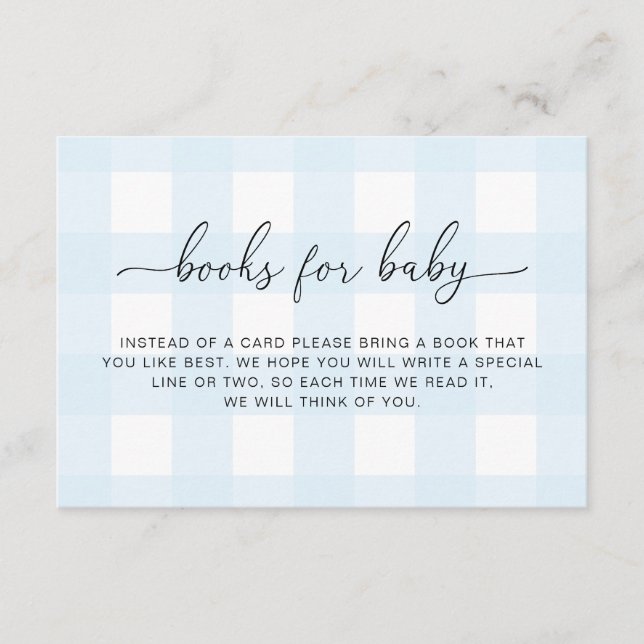 Tarjeta De Recepción Libros De Gingham Azules Para Bebés (Anverso)