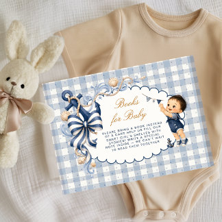 Tarjeta De Recepción Libros de Gingham Náutico Ahoy Niño para Bebé
