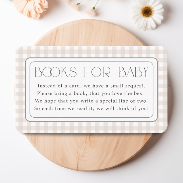 Tarjeta De Recepción Libros de Gingham Neutral de Género para Baby Show (Gender Neutral Gingham Books for Baby Shower Enclosure Card)
