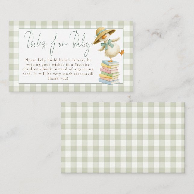 Tarjeta De Recepción Libros de Gingham Silly Goose Sage para Shower de  (Anverso / Reverso)