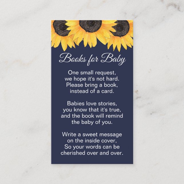 Tarjeta De Recepción Libros de girasol Baby Neutral Navy Baby Shower En (Anverso)