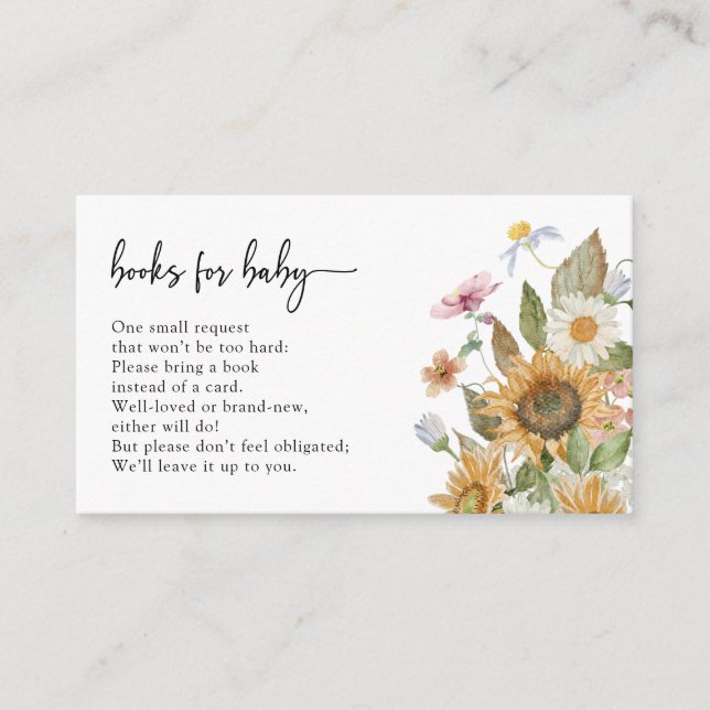 Tarjeta De Recepción Libros De Girasol Para Bebés (Anverso)