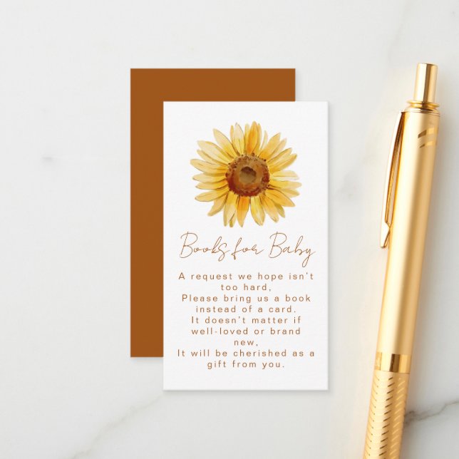 Tarjeta De Recepción Libros de Girasoles Boho Honey para Bebé Regadera  (Anverso/Reverso In Situ)