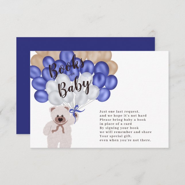 Tarjeta De Recepción Libros de globo azul marino de oso de peluche para (Anverso / Reverso)
