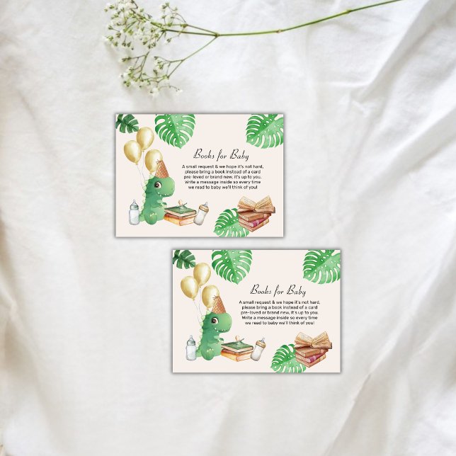 Tarjeta De Recepción Libros de globos de cuento de dinosaurios verdes F (Greenery Dino Storybook Balloon Books Baby Shower Enclosure Card)