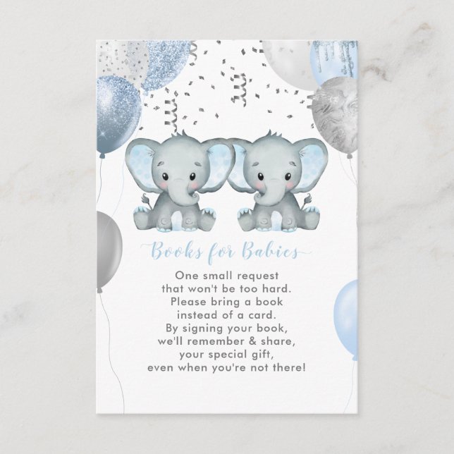Tarjeta De Recepción Libros de globos de elefante de gemelo lindo para  (Anverso)