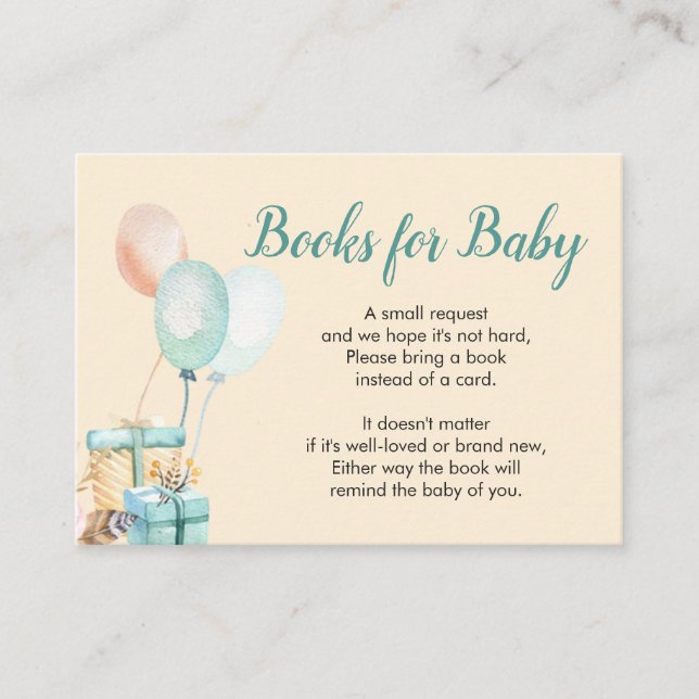 Tarjeta De Recepción Libros de globos y regalos para bebé (Anverso)