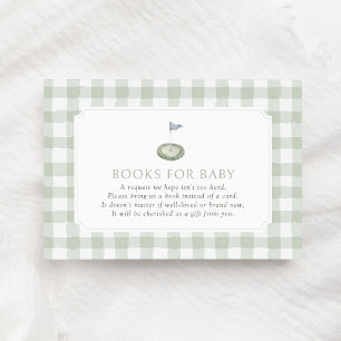 Tarjeta De Recepción Libros de golf de gingham verde salvia para bebé