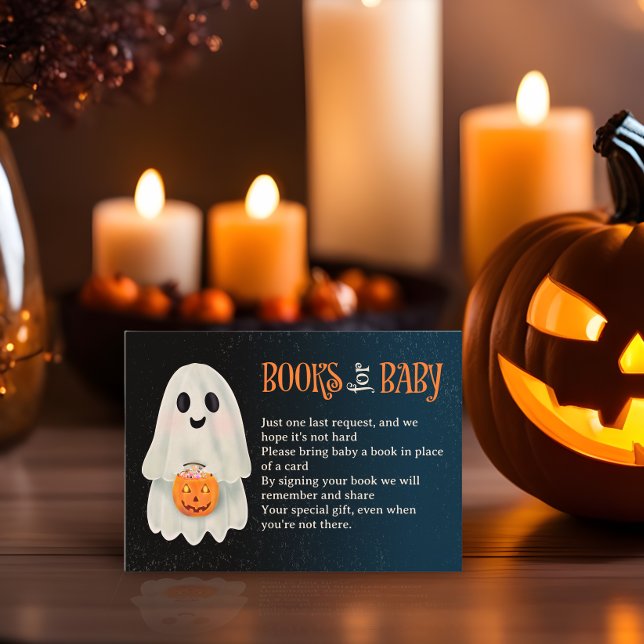 Tarjeta De Recepción Libros de Halloween fantasma para la ducha de bebé (Cute ghost Halloween books for baby shower Enclosure Card)