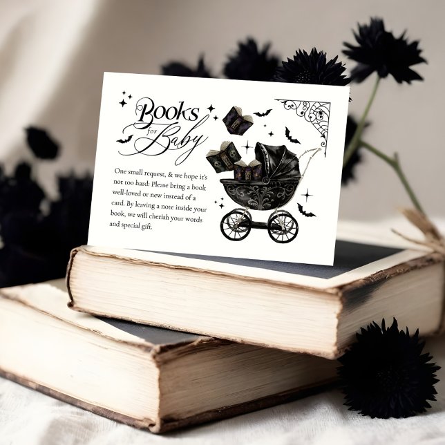 Tarjeta De Recepción Libros de Halloween para bebé robados góticos (Gothic Baby Stroller Halloween Books for Baby Enclosure Card (Front))