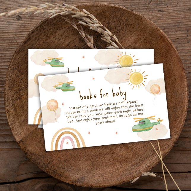 Tarjeta De Recepción Libros de Helicóptero de Aventura Boho Para Shower (Boho Adventure Helicopter Books For Baby Shower Enclosure Card)