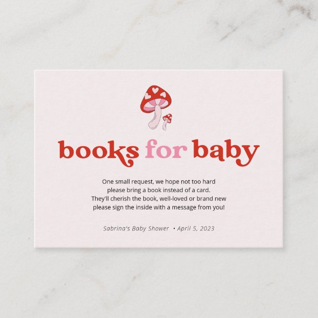 Tarjeta De Recepción Libros de hongos para bebé | Rojo y Rosa (Anverso)
