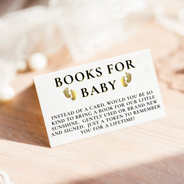 Tarjeta De Recepción Libros de Huella Dorada para Baby Shower (Golden Footprint Books for Baby Shower Enclosure Card)