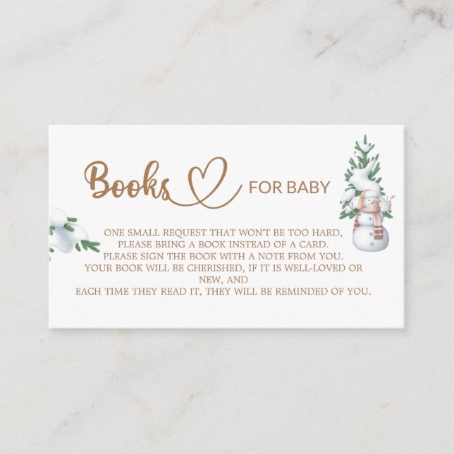 Tarjeta De Recepción Libros de invierno de Baby Shower para el bebé (Anverso)