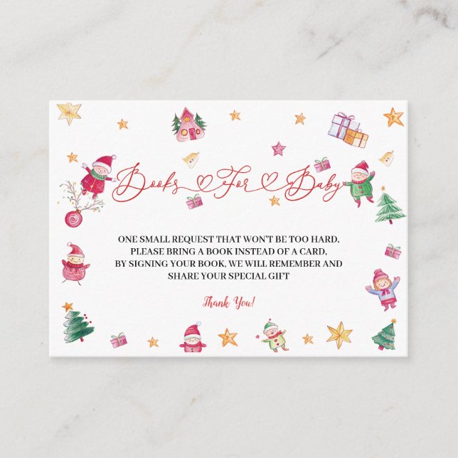 Tarjeta De Recepción Libros De Invierno Para El Baby Shower Infantil (Anverso)