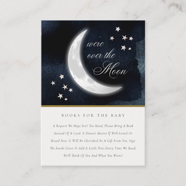 Tarjeta De Recepción Libros de la Marina sobre la Luna para Baby Shower (Anverso)