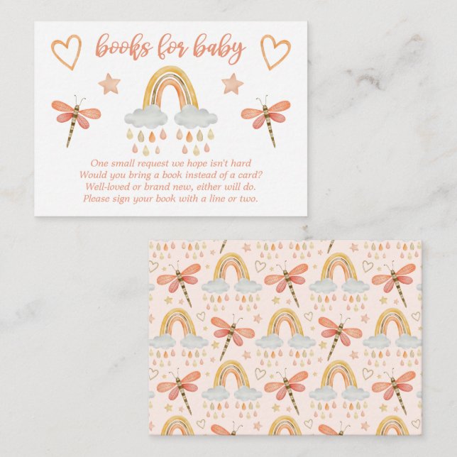 Tarjeta De Recepción Libros de libélula de acuarela arcoíris boho para  (Anverso / Reverso)