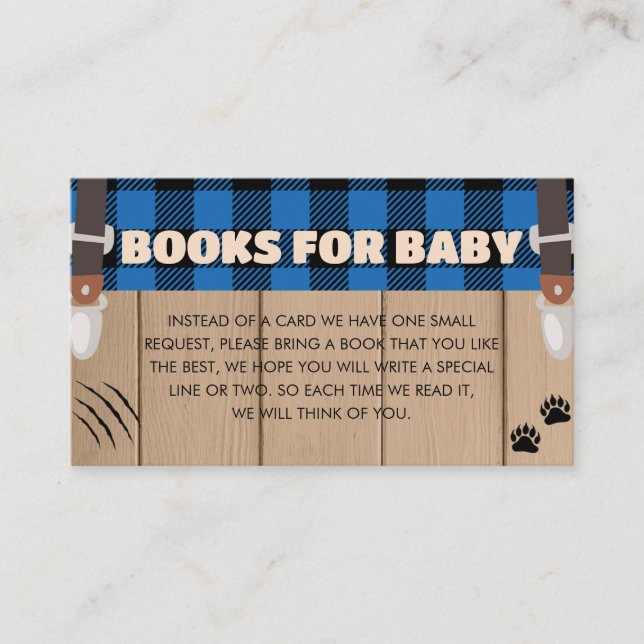 Tarjeta De Recepción Libros de lumberjack azul y ruso para bebé (Anverso)