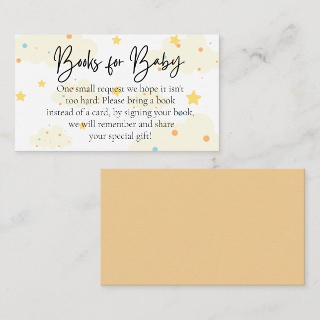 Tarjeta De Recepción Libros de Luna y Estrellas para bebé (Anverso / Reverso)