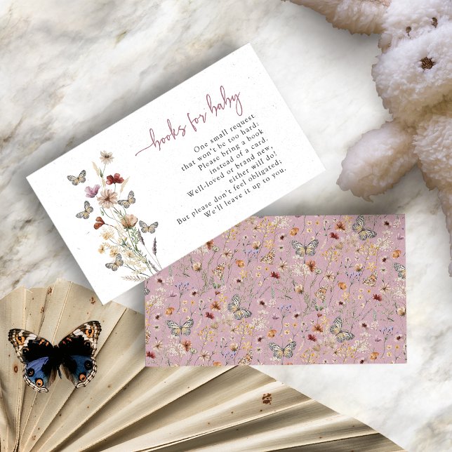 Tarjeta De Recepción Libros de Mariposa Boho Rosa para Bebé (Dusty Pink Boho Floral Butterfly Books For Baby Enclosure Card by Painted Paperie
)
