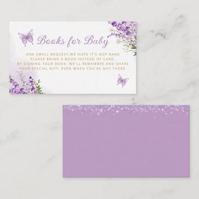 Tarjeta De Recepción Libros de mariposa de Cute Purple Floral para bebé (Anverso / Reverso)