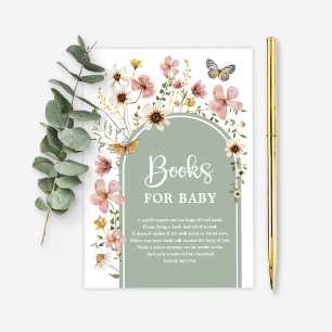 Tarjeta De Recepción Libros de mariposa de flor salvaje verde para bebé
