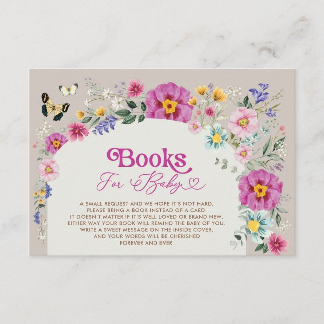 Tarjeta De Recepción Libros de mariposa de flores silvestres para bebé  (Anverso)