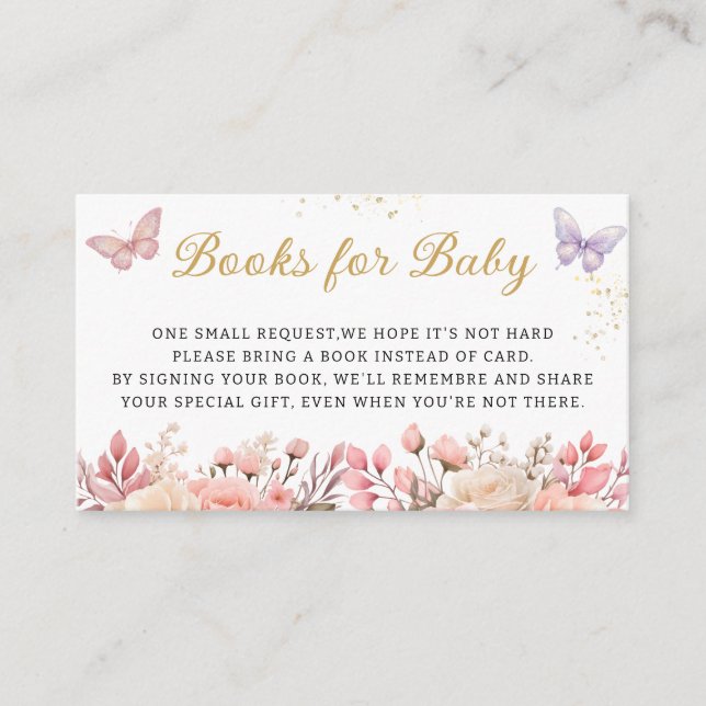 Tarjeta De Recepción Libros de mariposa floral de Cute Boho para el bol (Anverso)