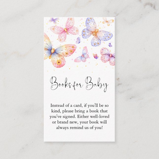 Tarjeta De Recepción Libros De Mariposa Púrpura Rosa Para Bebé (Anverso)