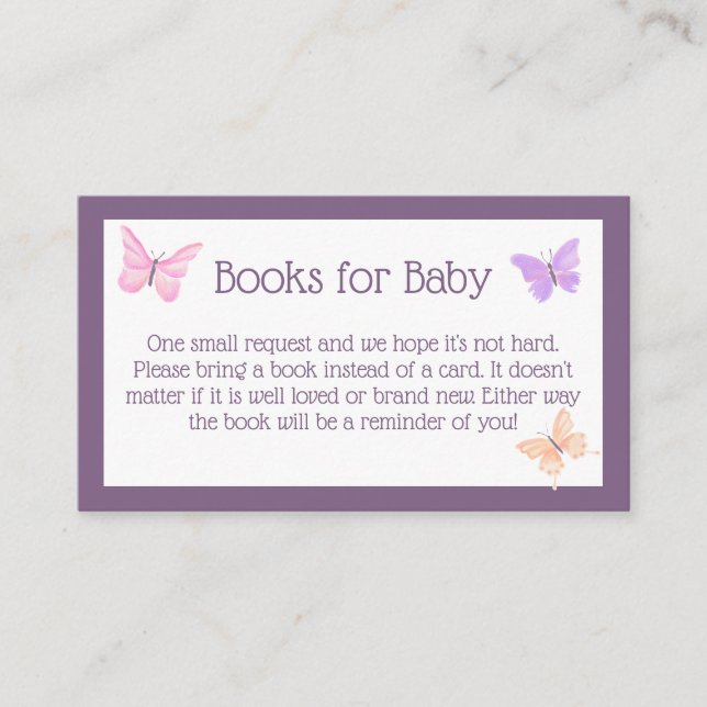 Tarjeta De Recepción Libros de mariposas y flores para bebé (Anverso)