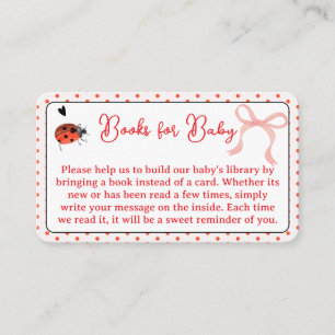 Tarjeta De Recepción Libros de Mariquita con Lazo Rosa para el Baby Sho
