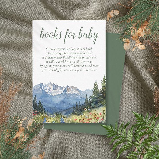 Tarjeta De Recepción Libros De Montaña De Acuarela Modernos Para El Beb (Modern Watercolor Mountain Books For Baby Enclosure Card)