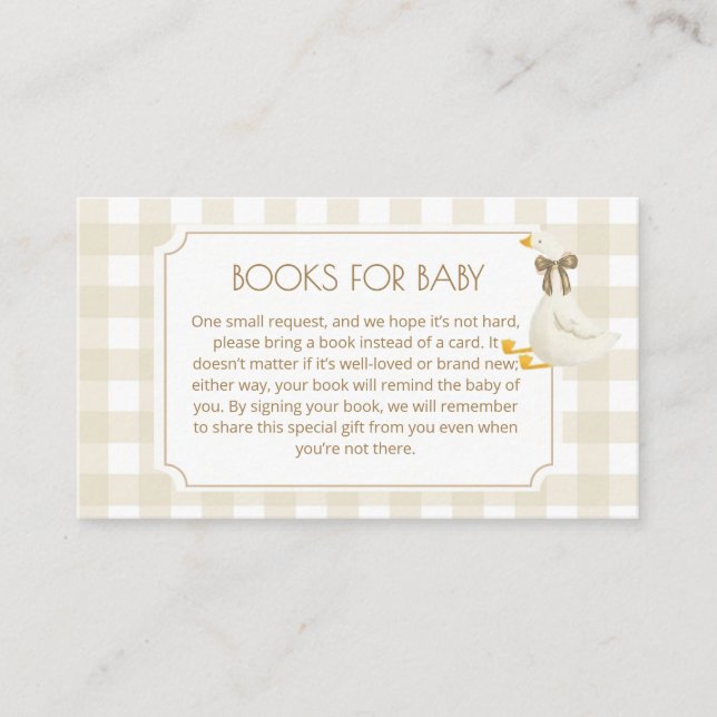 Tarjeta De Recepción Libros de oca de cuadros beige para bebé  (Anverso)