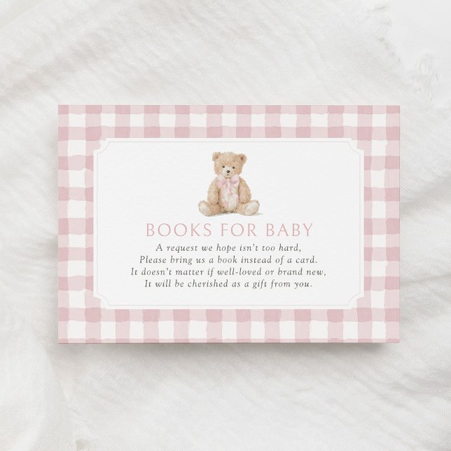 Tarjeta De Recepción Libros de osito de gingham rosa para bebé (Subido por el creador)