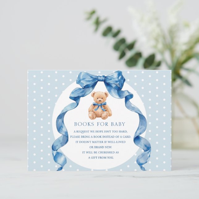 Tarjeta De Recepción Libros de osito de peluche azul para bebé (Anverso de pie)