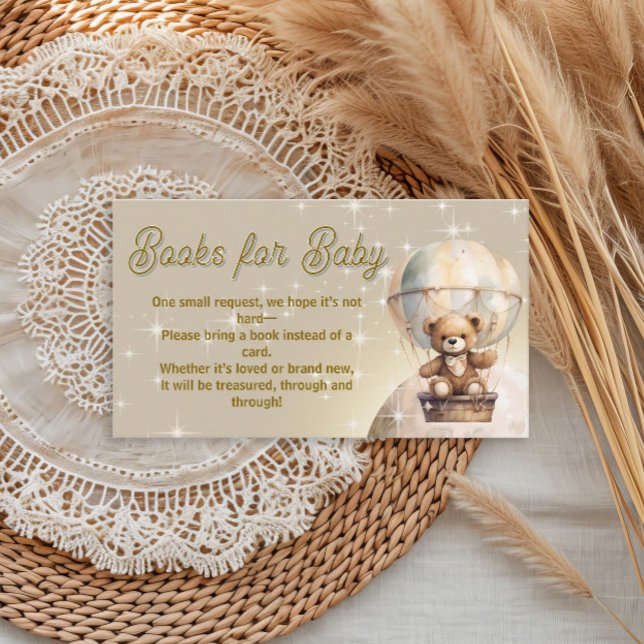 Tarjeta De Recepción Libros de ositos de peluche para bebé de Over the  (Over the moon hot air balloon teddy bear baby shower "Books for Baby" card)