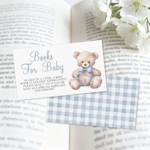 Tarjeta De Recepción Libros de Oso de Gingham Azul Para Ducha de Bebé