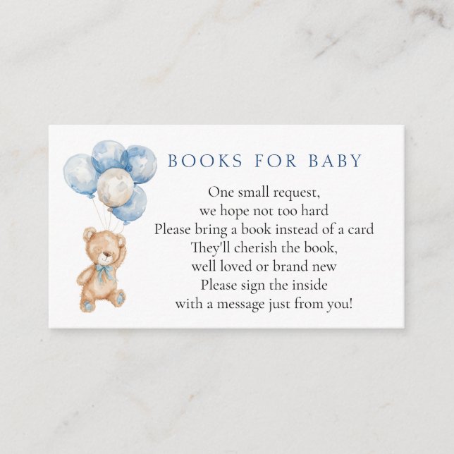 Tarjeta De Recepción Libros de oso de peluche azul para bebé (Anverso)