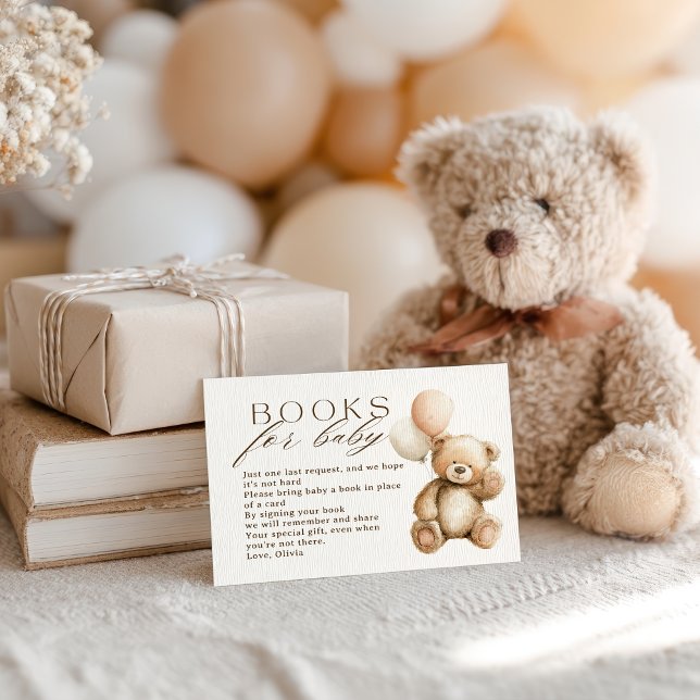 Tarjeta De Recepción Libros de oso Neutral Boho Teddy para Baby Shower (Neutral Boho Teddy Bear books for Baby Shower Enclosure Card)