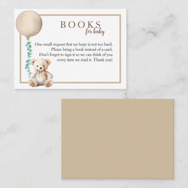 Tarjeta De Recepción Libros de osos de peluche neutros para Baby Shower (Anverso / Reverso)