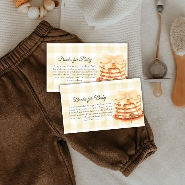 Tarjeta De Recepción Libros De Panqueques De Gingham Amarillo Para Baby (Yellow Gingham Bow Pancake Books For Baby Shower Enclosure Card)