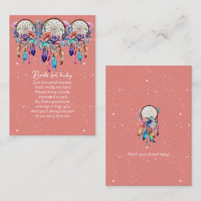 Tarjeta De Recepción Libros de Peach and Blue Dreamcatcher para bebés (Anverso / Reverso)