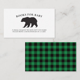 Tarjeta De Recepción Libros de Plaid Verde para Baby Shower de Osito