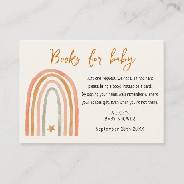 Tarjeta De Recepción Libros De Rainbow Boho Para Baby Shower (Anverso)