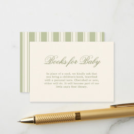 Tarjeta De Recepción Libros de rayas verdes Preppy Sage para bebé